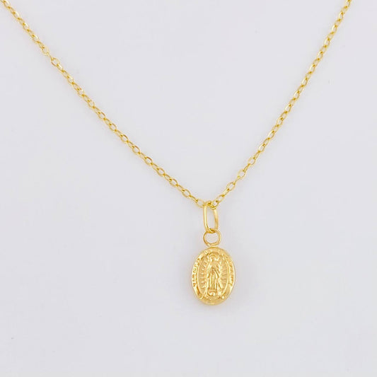 Set Cadena Aro Seguido + Dije Guadalupe / 1.35g / 45cm Oro Amarillo 18K