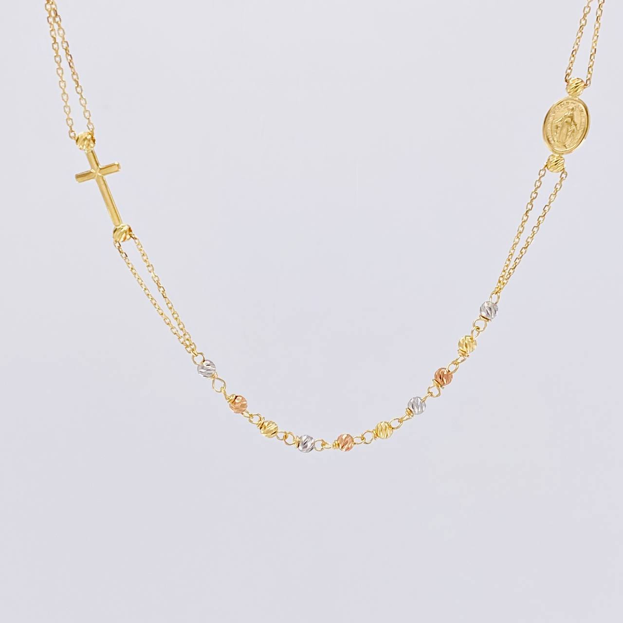 Rosario Cruz Virgen Milagrosa 3.8g / 45cm / 2.5mm Tres Oros 18K