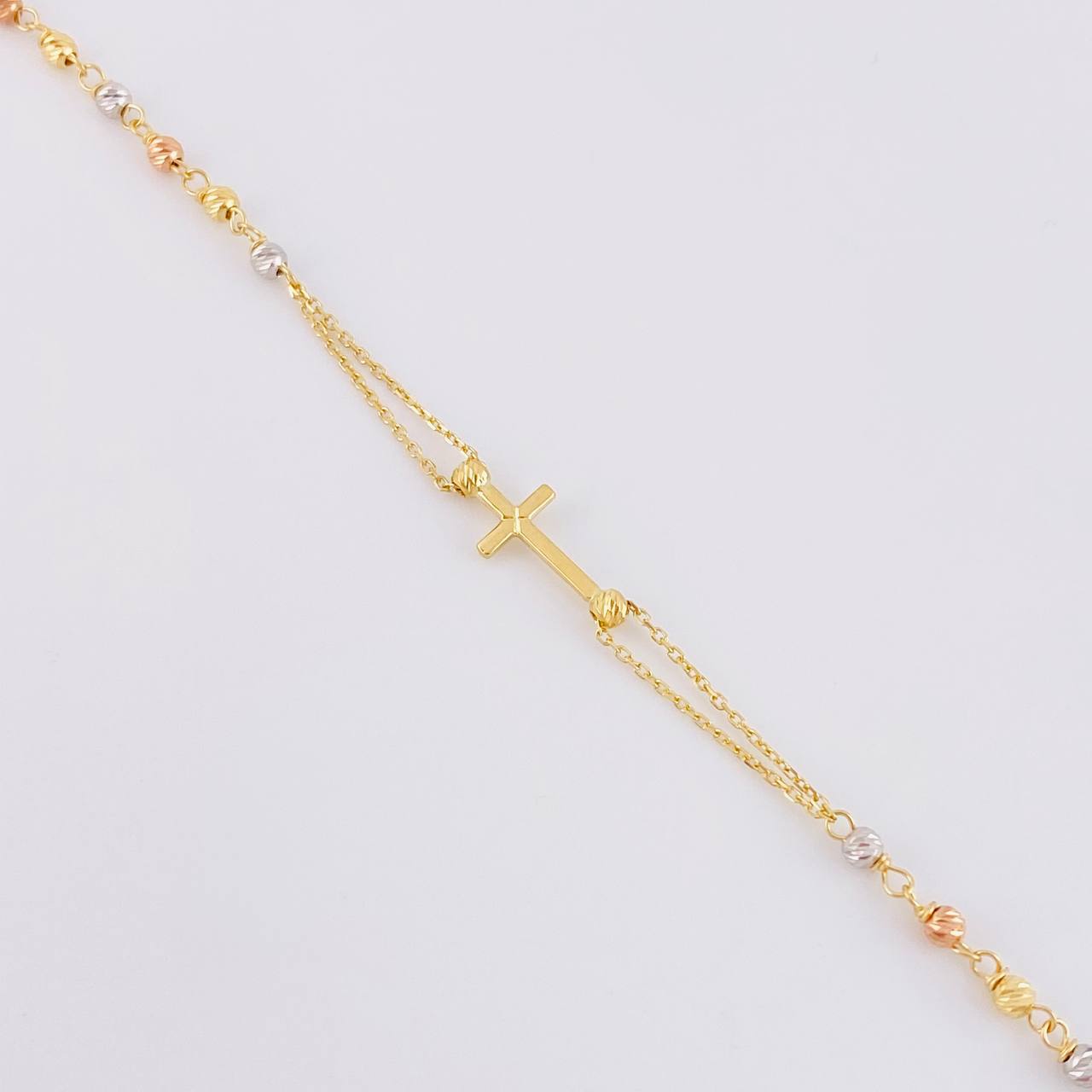 Rosario Cruz Virgen Milagrosa 3.8g / 45cm / 2.5mm Tres Oros 18K