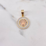 Dije Medalla Corona RX 5gr / 3.3cm / Circones Blancos Tres Oros 18K $