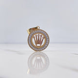 Dije Medalla Corona RX 5gr / 3.3cm / Circones Blancos Tres Oros 18K $