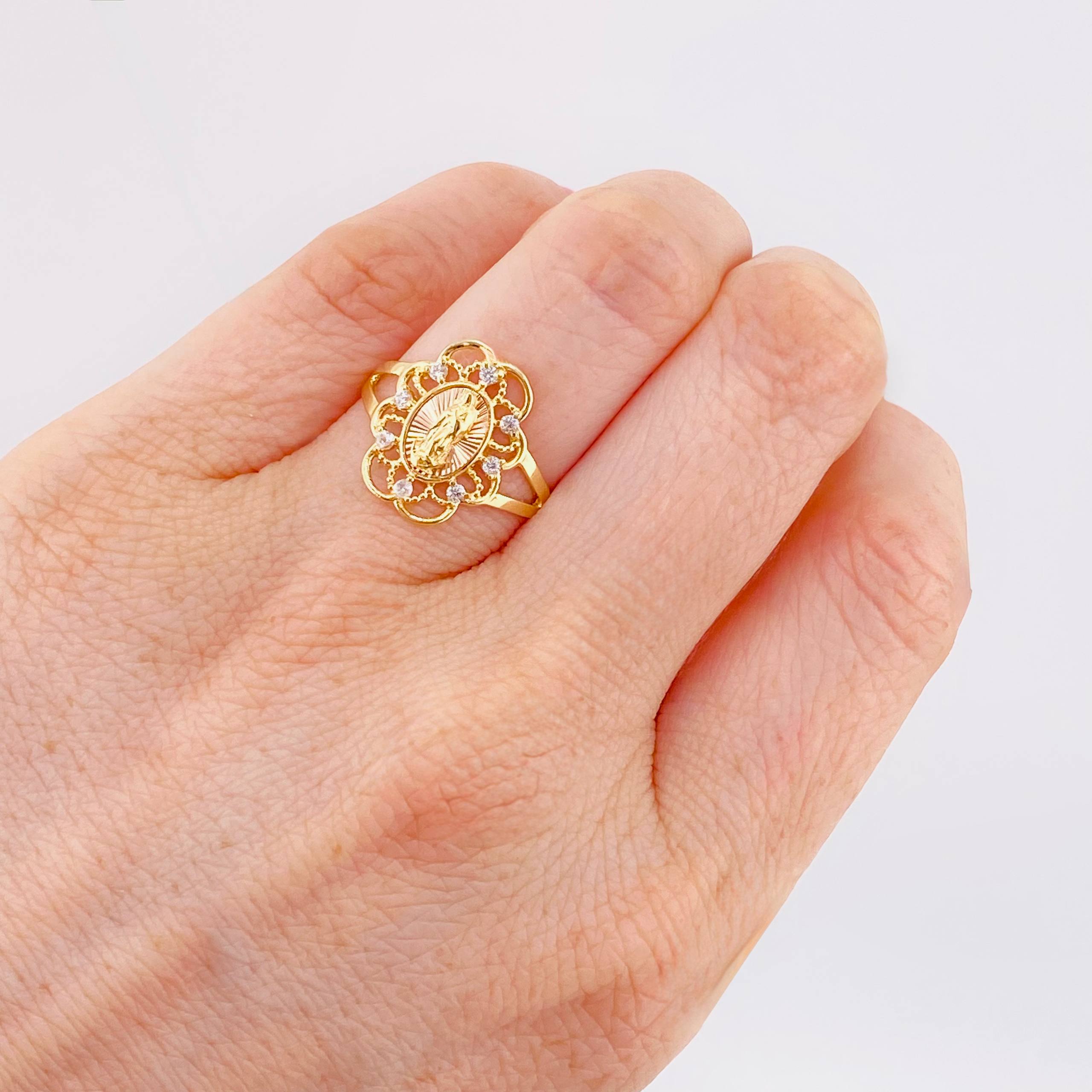 Anillo Virgen Guadalupe Bardera 2gr / T6 3/4 / Dos Oros Amarillo Rosa 18K