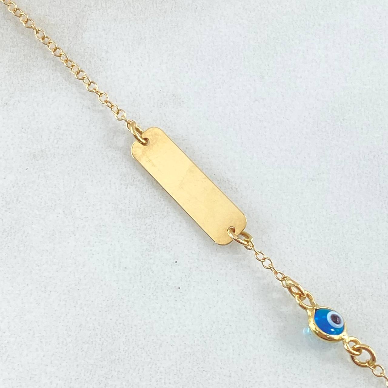Pulso Bebé Placa Aro Seguido Ojo Turco 1.6gr / 15cm-16cm / 1.4mm Oro Amarillo +4 18K