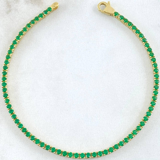 Pulso Tennis Doble Faz 7.45gr / 18cm / 2.2mm Circones Verdes Blancos Oro Amarillo +4 18K