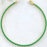 Pulso Tennis Doble Faz 7.45gr / 18cm / 2.2mm Circones Verdes Blancos Oro Amarillo +4 18K