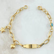 Pulso Bebé Placa Aro Seguido Dijes 3.2gr / 14.5cm / 4.6mm Ojo Turco-Estrella-Corazon Oro Amarillo +4 18K ©