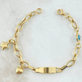 Pulso Bebé Placa Aro Seguido Dijes 3.2gr / 14.5cm / 4.6mm Ojo Turco-Estrella-Corazon Oro Amarillo +4 18K ©