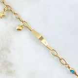 Pulso Bebé Placa Aro Seguido Dijes 3.2gr / 14.5cm / 4.6mm Ojo Turco-Estrella-Corazon Oro Amarillo +4 18K ©