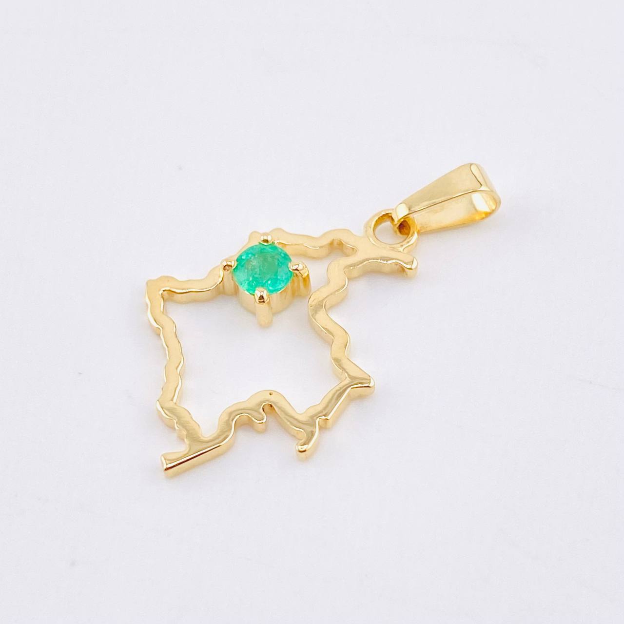 Dije Mapa Colombia Esmeralda 17pts 1.7gr / 3cm / Oro Amarillo 18K ©
