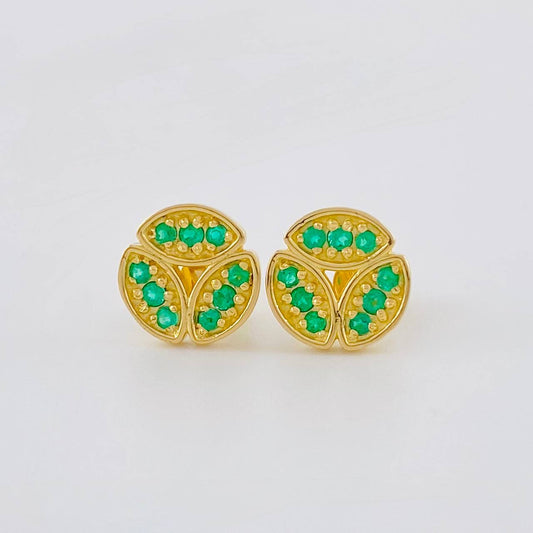 Topos Tres Hojas Esmeraldas 32Pts 2.3 g / 8.8 mm Oro Amarillo 18K