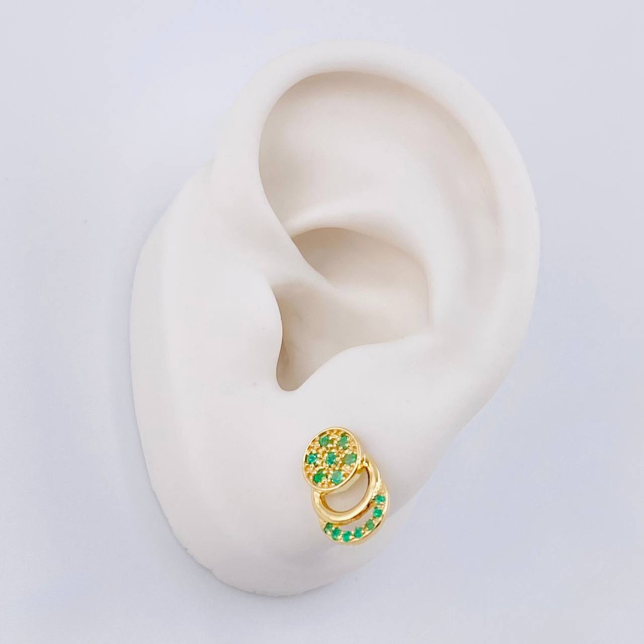 Topos Circulo Doble Media Luna Esmeraldas 44Pts 2.75 g / 8 mm Oro Amarillo 18K
