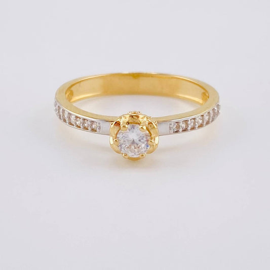 Anillo Solitario Cetro Floreado 2.85 g / T7 1/2 Dos Oros Amarillo Blanco 18K