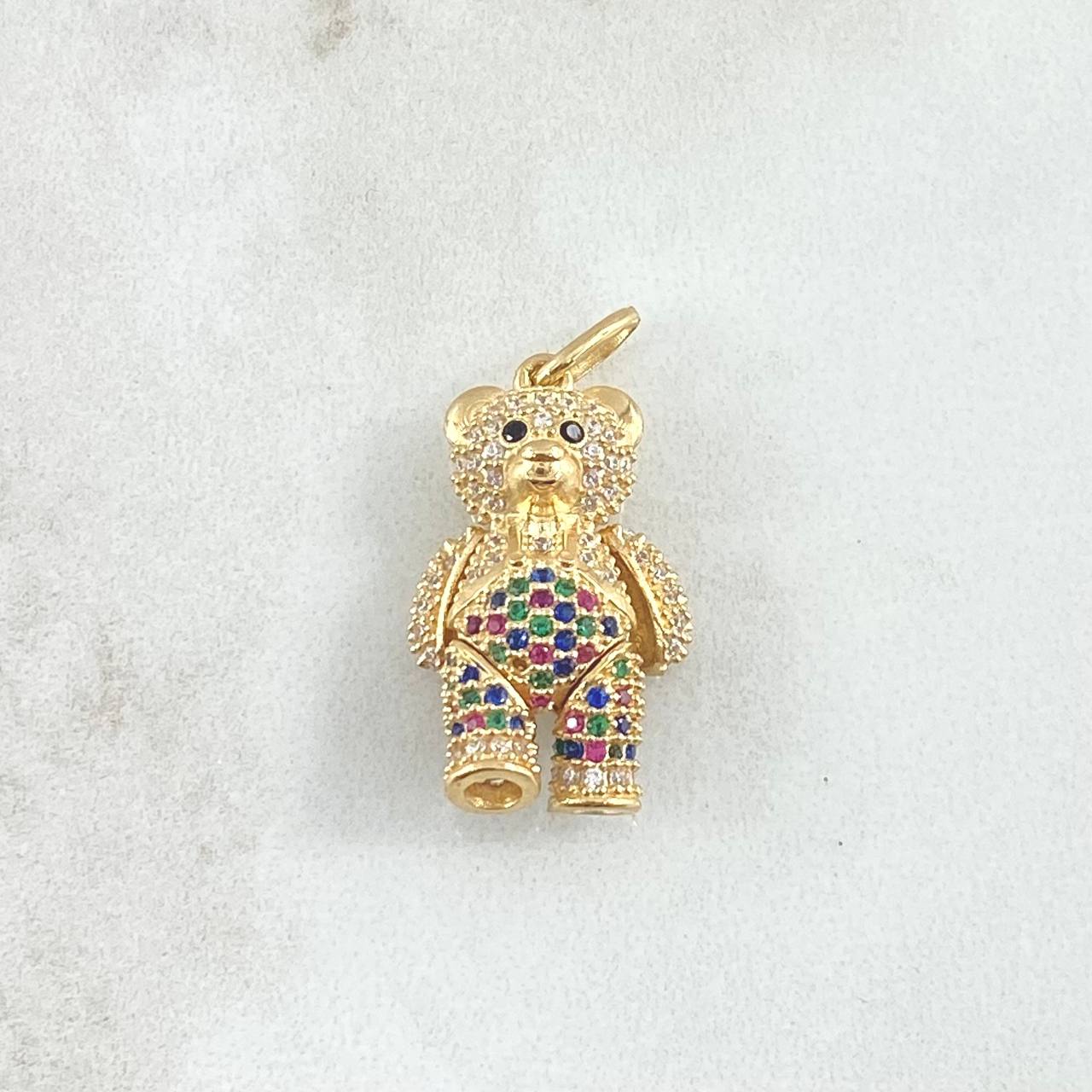 Dije Oso Articulado Overol 5.5gr / 2.9cm / Circones Multicolor Oro Amarillo 18K