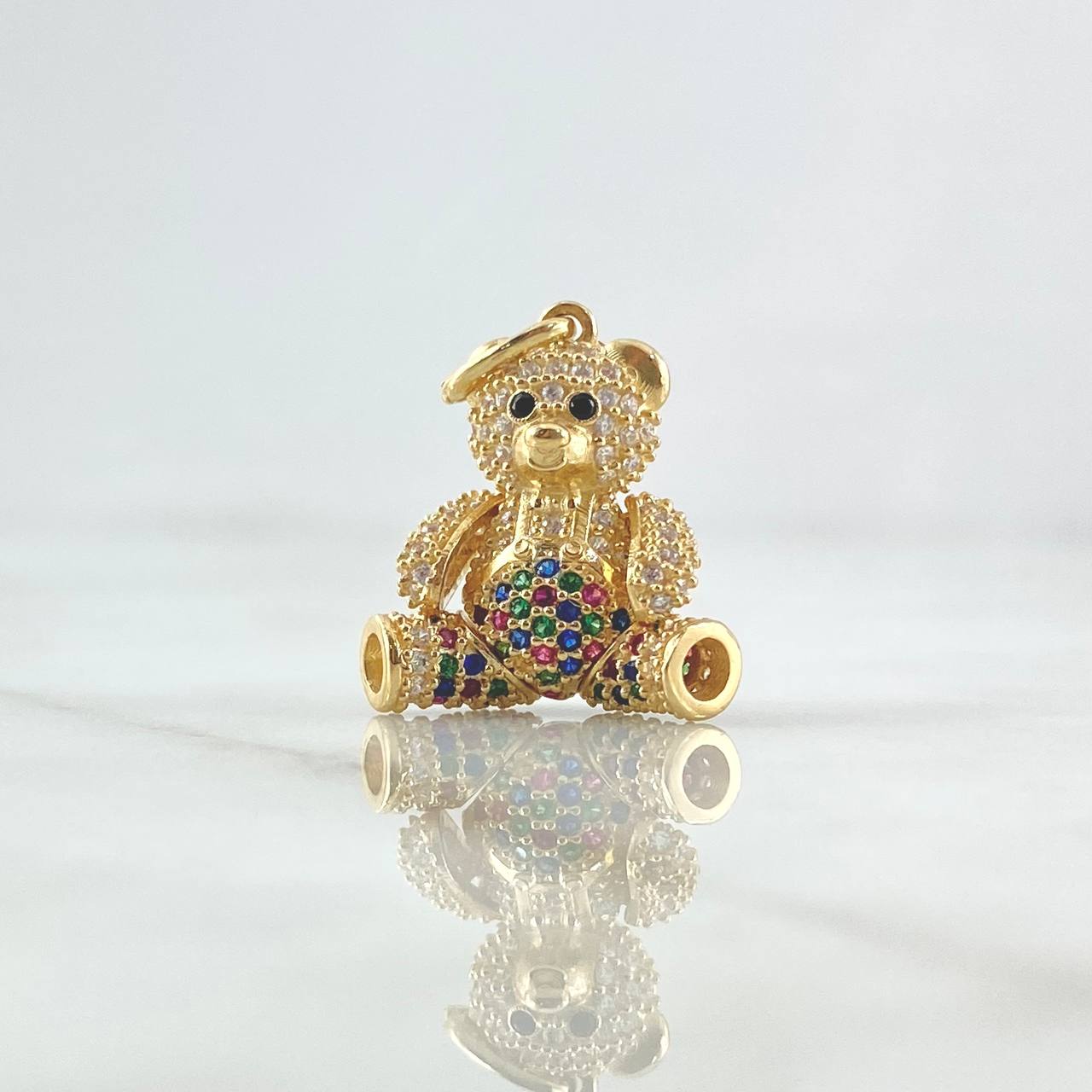 Dije Oso Articulado Overol 5.5gr / 2.9cm / Circones Multicolor Oro Amarillo 18K