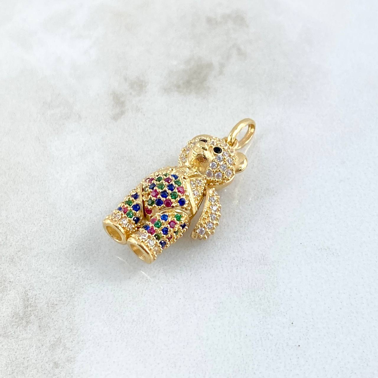 Dije Oso Articulado Overol 5.5gr / 2.9cm / Circones Multicolor Oro Amarillo 18K