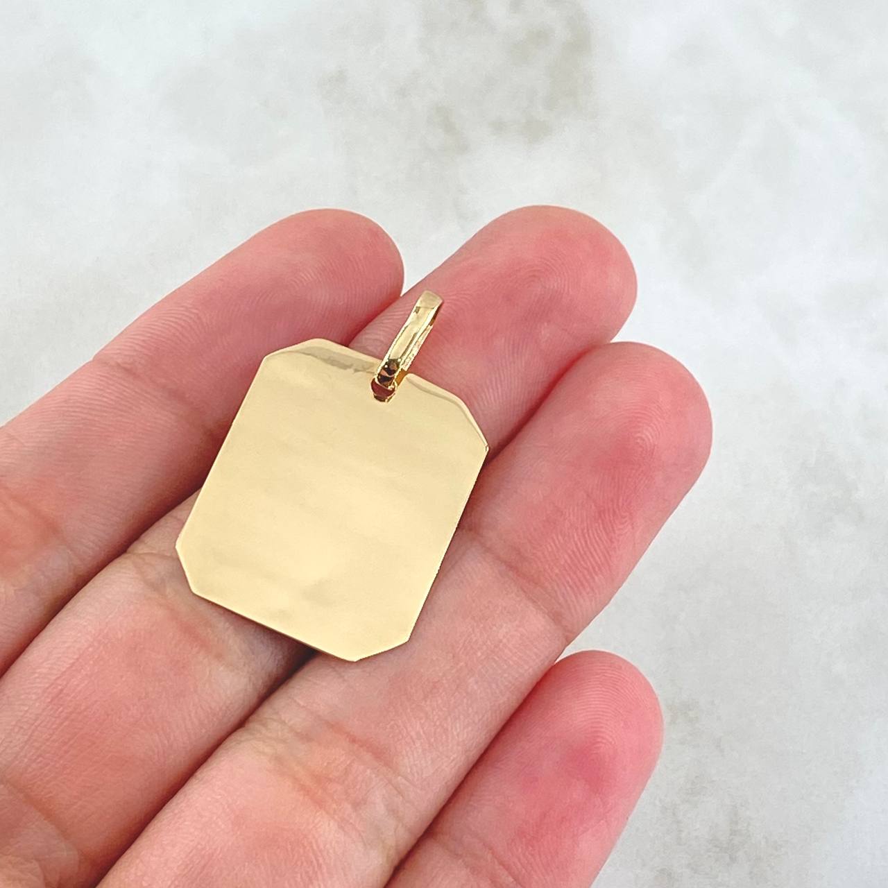 Dije Placa Rectangular Octagonal 2.1gr / 2cm-3cm / Lisa Oro Amarillo 18K *