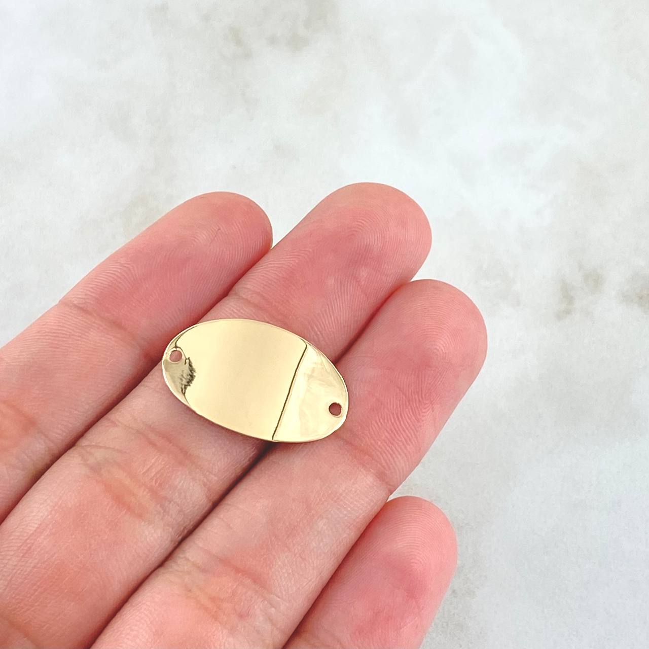 Herraje Placa Ovalada 1.3gr / 1.3cm-2.2cm / Lisa Oro Amarillo 18K