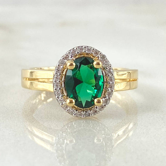 Anillo Solitario Halo 3.25gr / T6 1/4 / Oro Amarillo 18K *