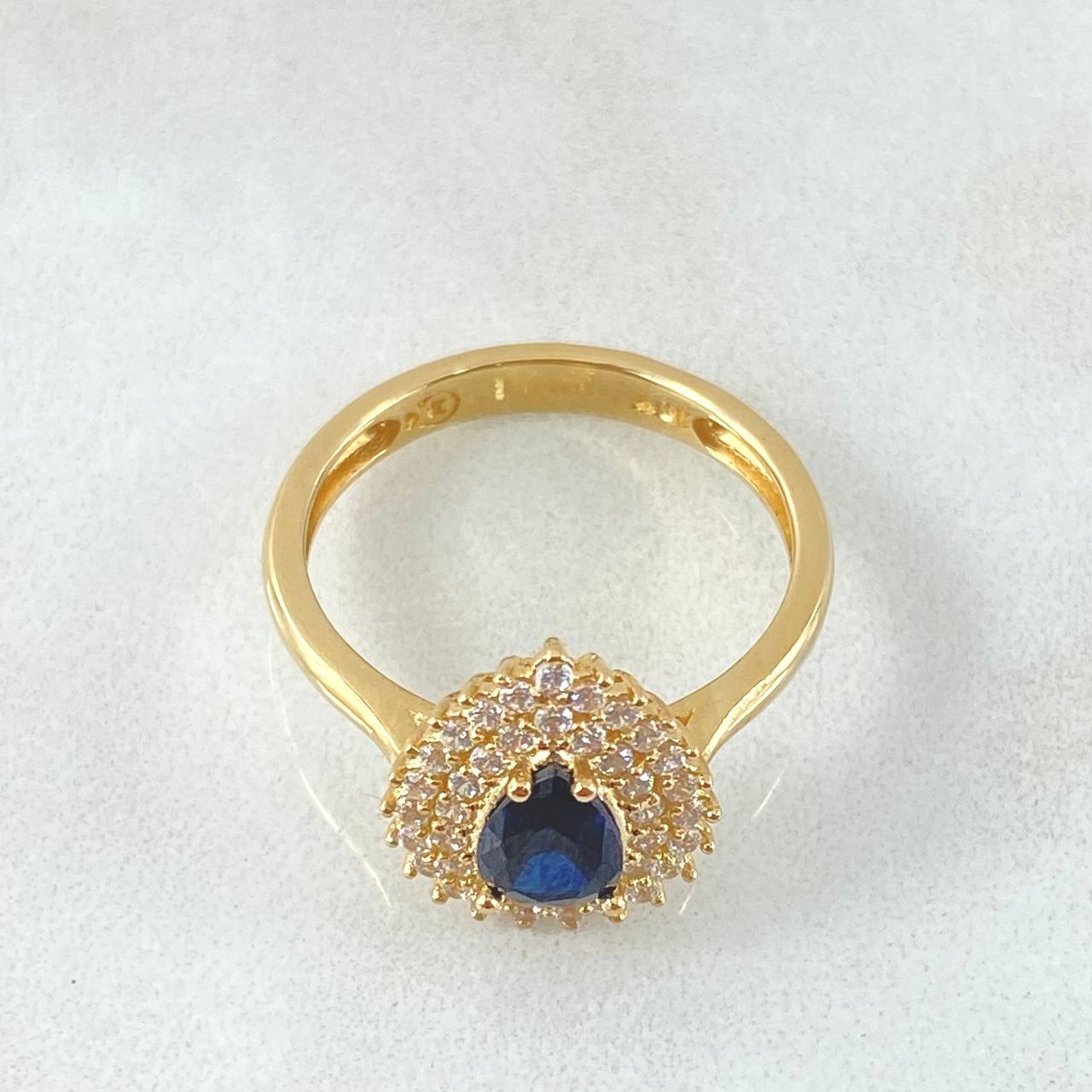 Anillo Solitario Halo Gota 4.05gr / T7 1/2 / Oro Amarillo 18K ©