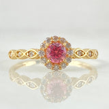 Anillo Solitario Halo Flor Ojos 1.95gr / T7 1/2 / Oro Amarillo 18K ©