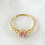 Anillo Solitario Halo Flor Ojos 1.95gr / T7 1/2 / Oro Amarillo 18K ©