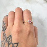 Anillo Solitario Halo Flor Ojos 1.95gr / T7 1/2 / Oro Amarillo 18K ©