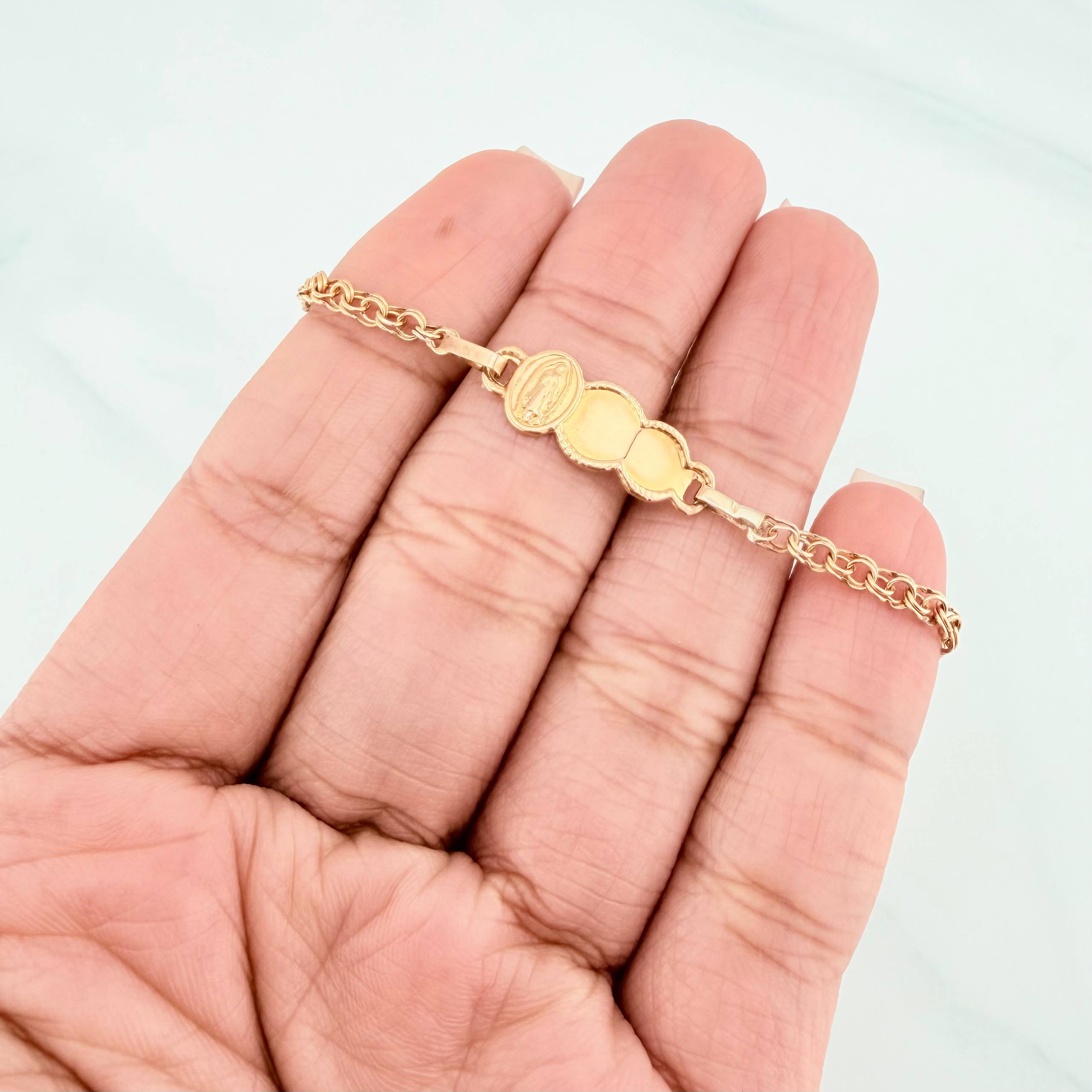 Pulso Bebé Roll-On Placa Nube Virgen Guadalupe 2.3 g / 18 cm-13.5cm / 2.8 mm Oro Amarillo 18K