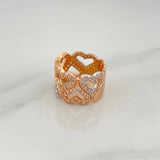 Anillo Corazones Intercalados 6.75 g / T4 1/2 Dos Oros Blanco Rosa 18K