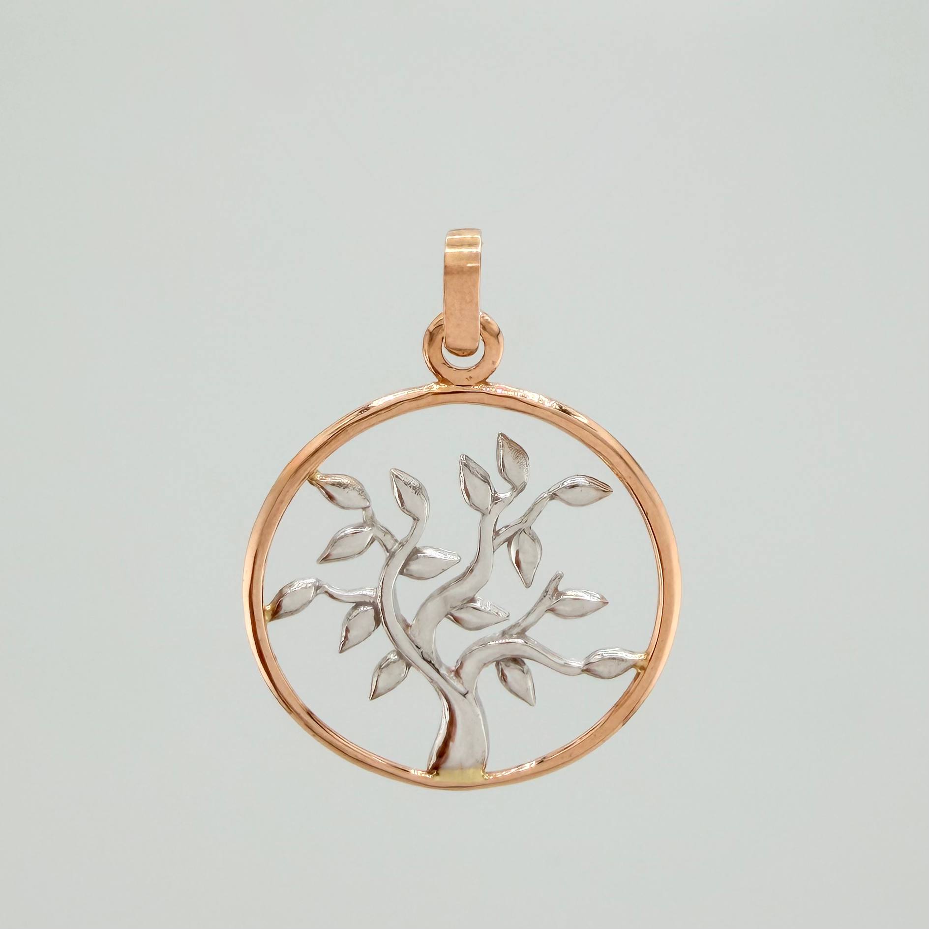 Dije Árbol De La Vida 2.25 g / 3 cm Dos Oros Blanco Rosa 18K