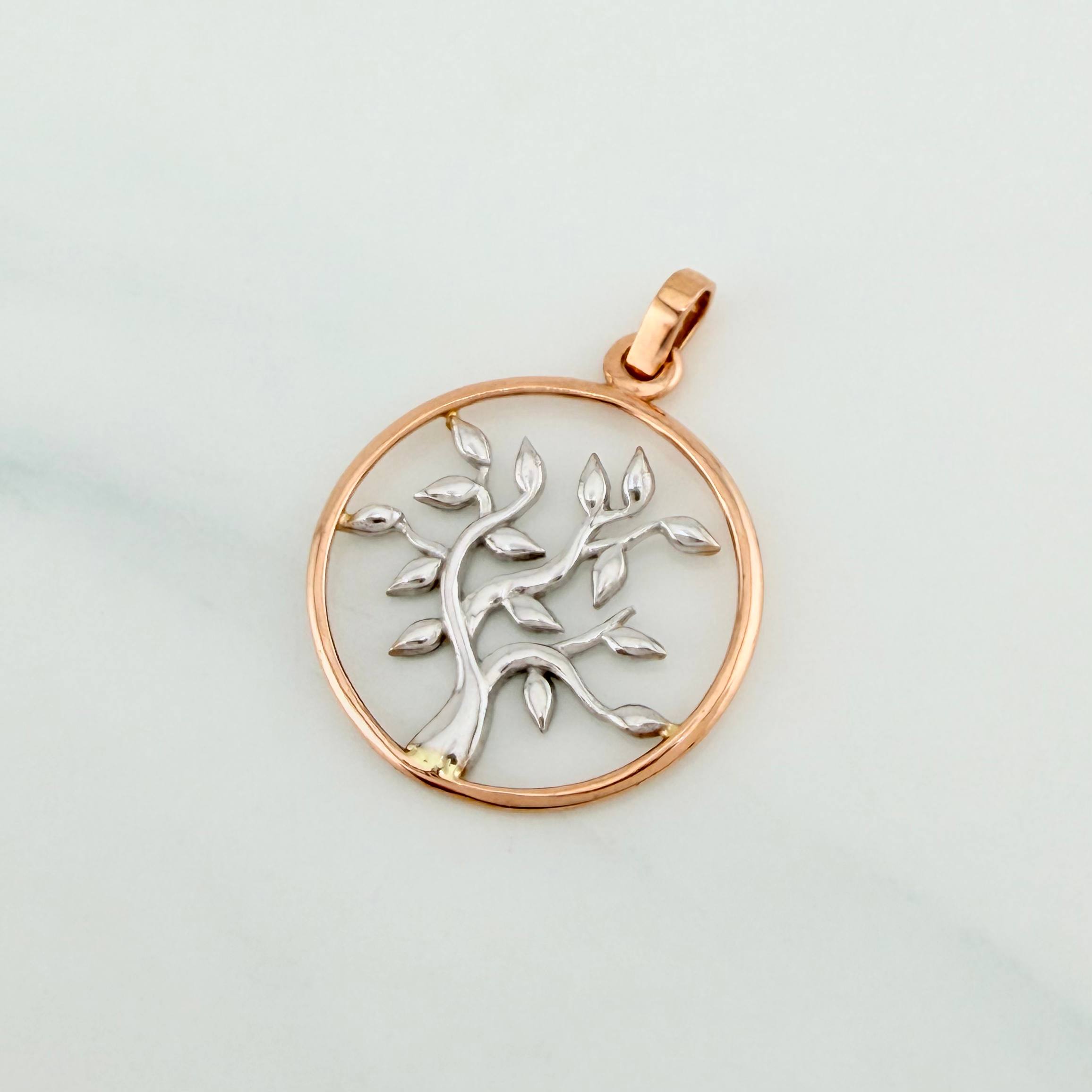 Dije Árbol De La Vida 2.25 g / 3 cm Dos Oros Blanco Rosa 18K