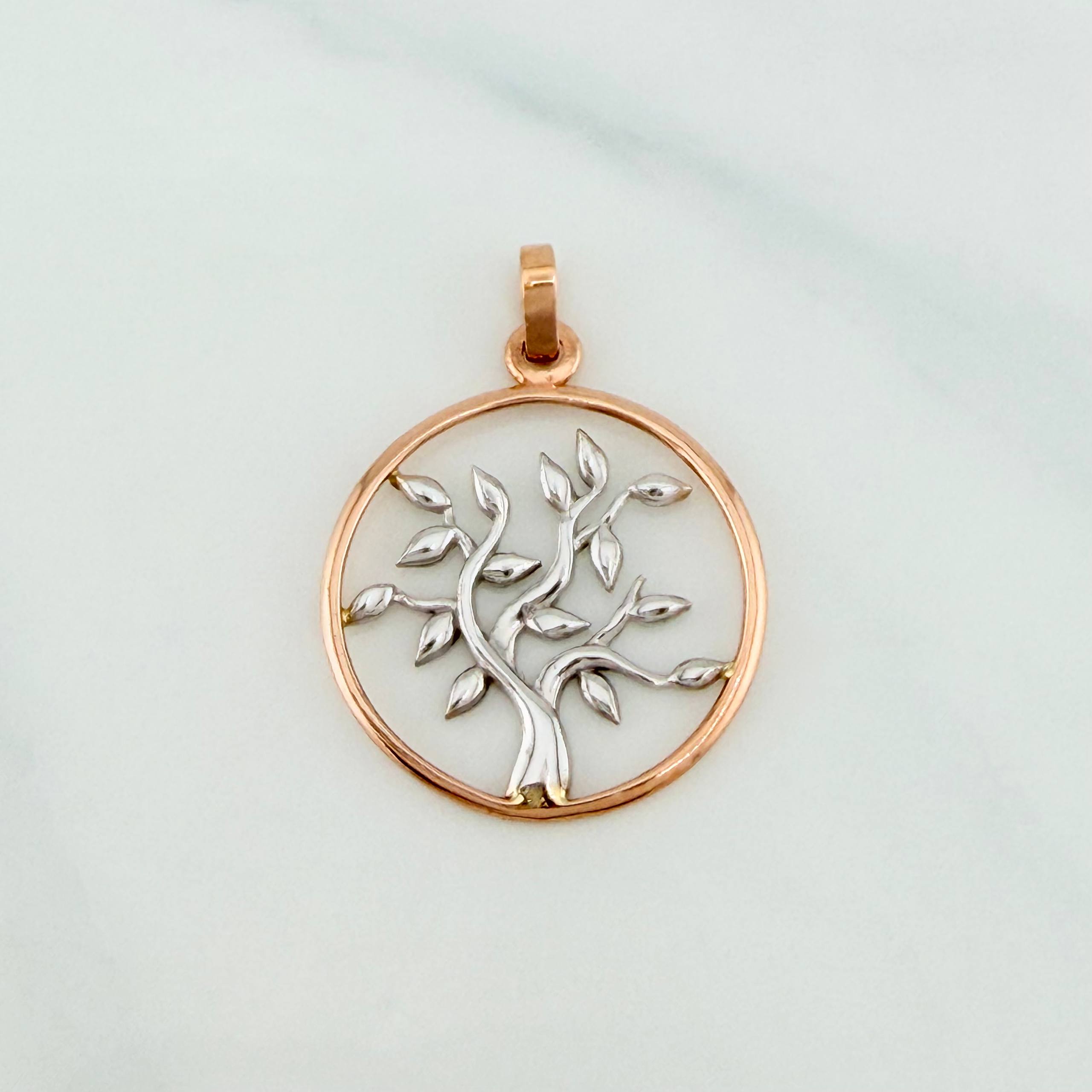 Dije Árbol De La Vida 2.25 g / 3 cm Dos Oros Blanco Rosa 18K