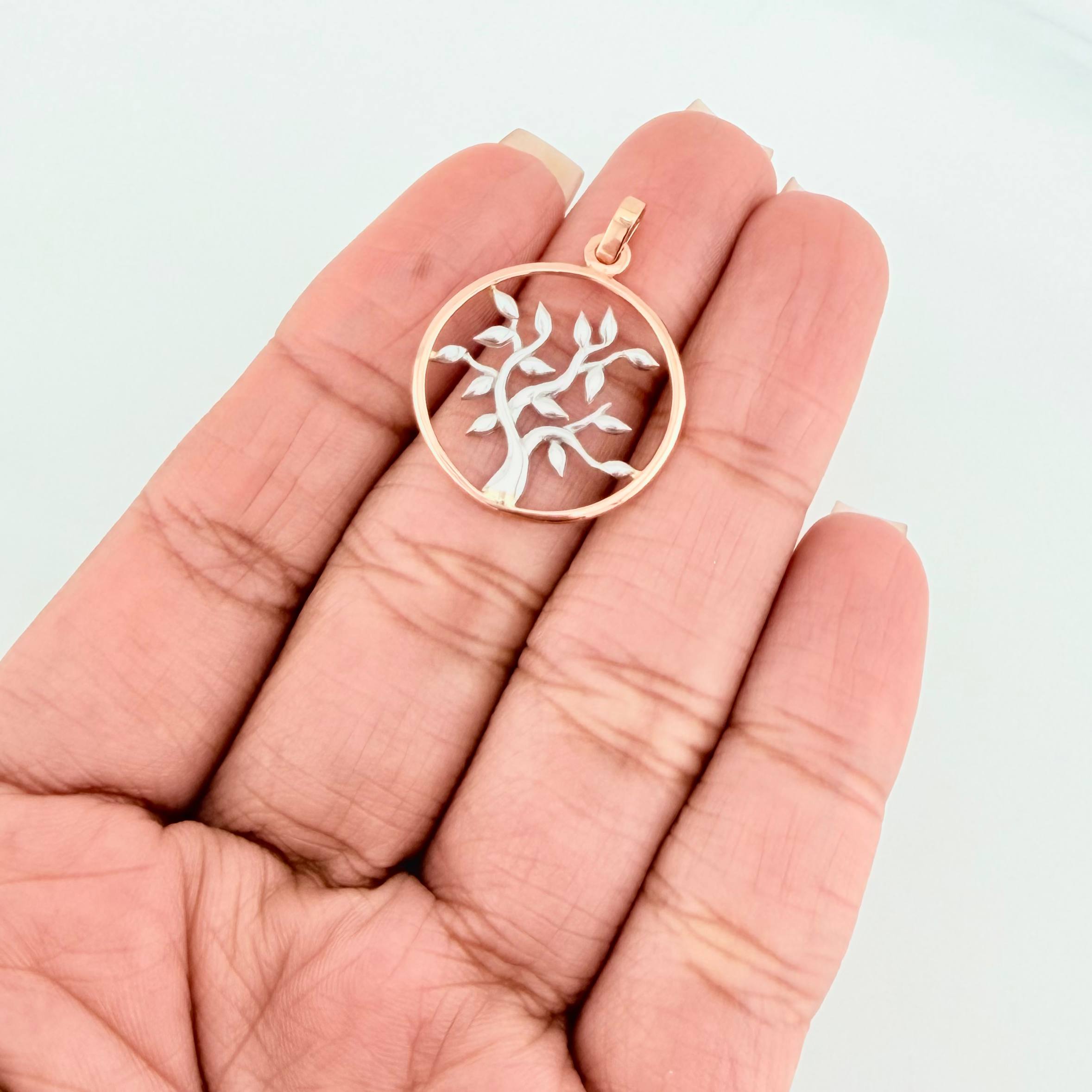 Dije Árbol De La Vida 2.25 g / 3 cm Dos Oros Blanco Rosa 18K