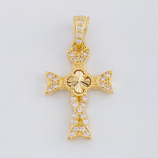 Dije Cruz Trebol Diamantado Trenzada 1.65 g / 2.5 cm Oro Amarillo 18K