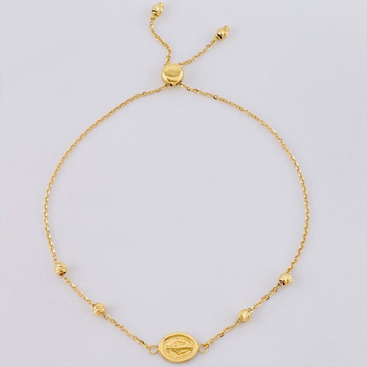 Pulso Modulable Aro Seguido Virgen De La Milagrosa 2.25 g / 22.4 cm - 6.2 cm / 1.2 mm Oro Amarillo 18K