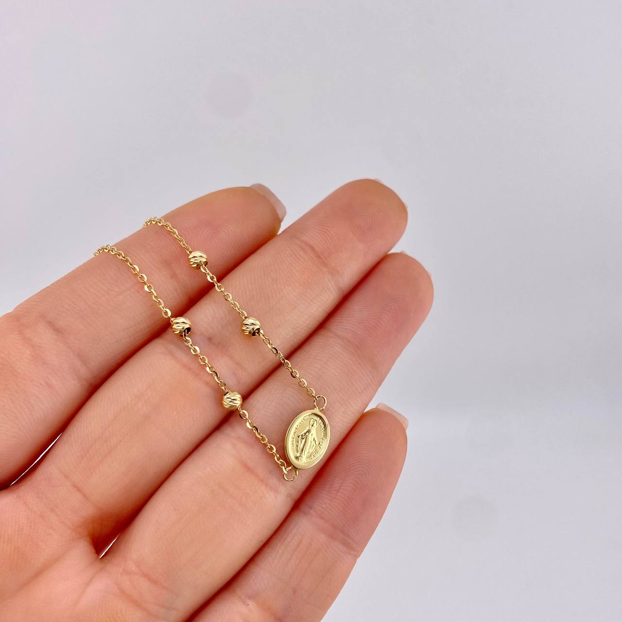 Pulso Modulable Aro Seguido Virgen De La Milagrosa 2.25 g / 22.4 cm - 6.2 cm / 1.2 mm Oro Amarillo 18K