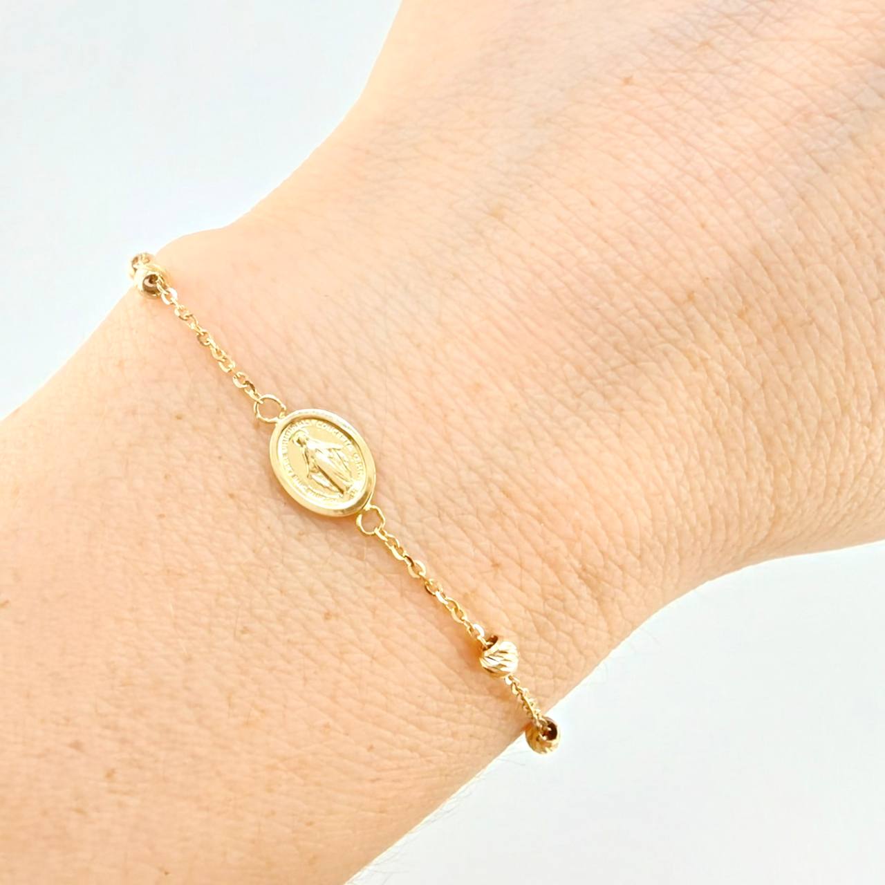 Pulso Modulable Aro Seguido Virgen De La Milagrosa 2.25 g / 22.4 cm - 6.2 cm / 1.2 mm Oro Amarillo 18K