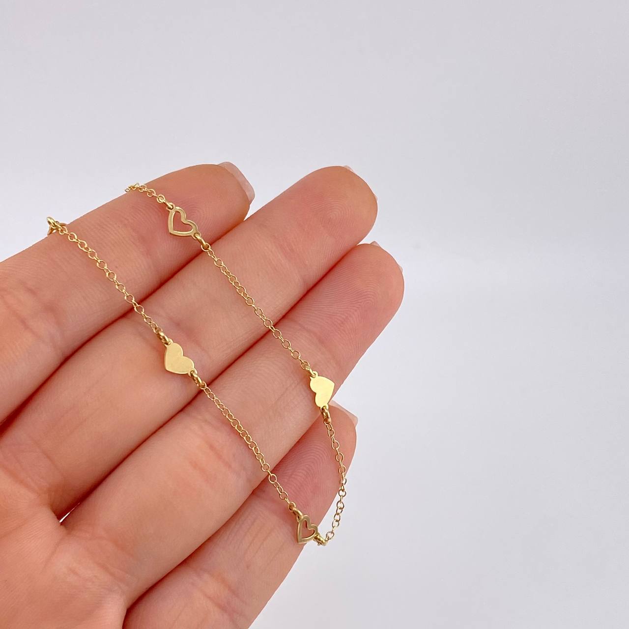 Cadena Aro Seguido Trio Silueta De Corazones 2.15 g / 44 cm / 1.05 mm Oro Amarillo 18K