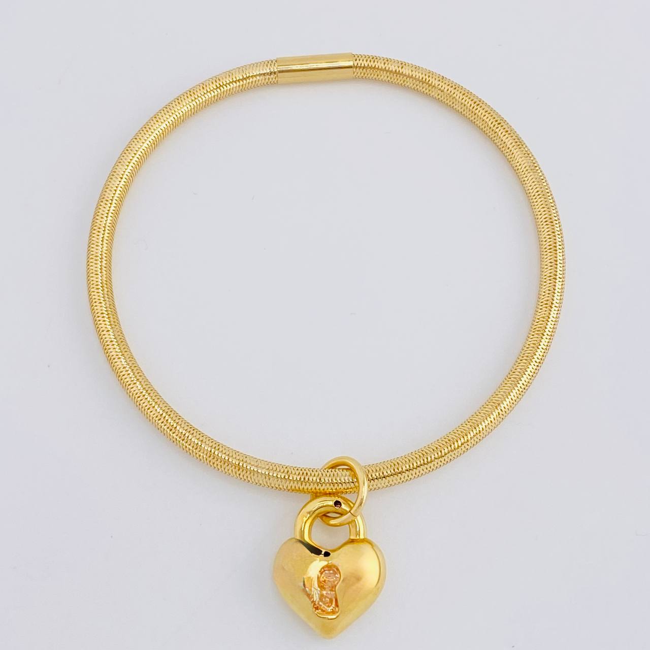 Pulso Flex Candado Corazón 2.6 g / 18.6 cm / 3 mm Oro Amarillo 18K
