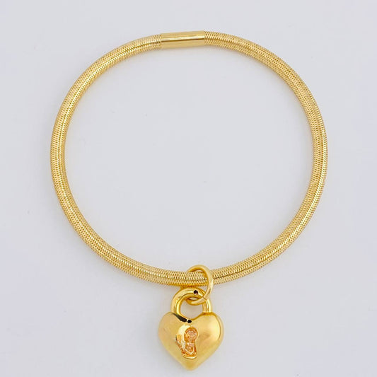 Pulso Flex Candado Corazón 2.6 g / 18.6 cm / 3 mm Oro Amarillo 18K