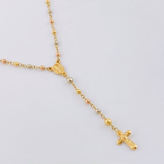 Rosario Virgen Milagrosa Cruz Cristo 5.9gr / 50cm / 3mm - 4mm Oro Amarillo +4 Tres Oros 18K