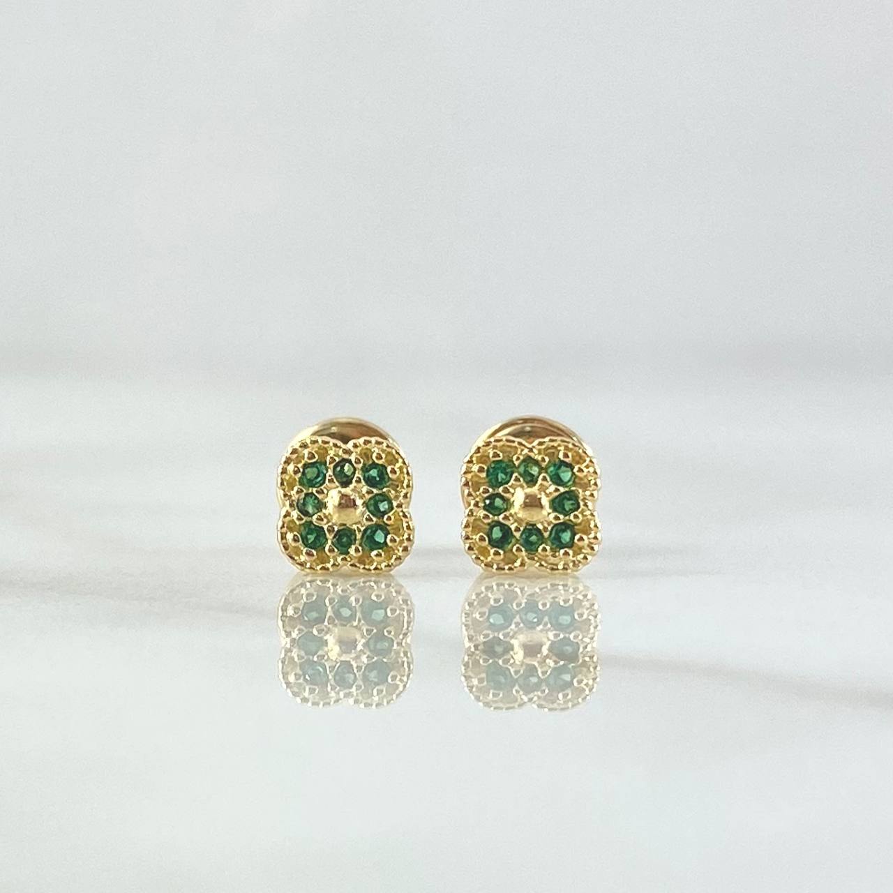 Topos Flor Enmarcada 0.85gr / 5mm Circones Verdes Oro Amarillo 18K