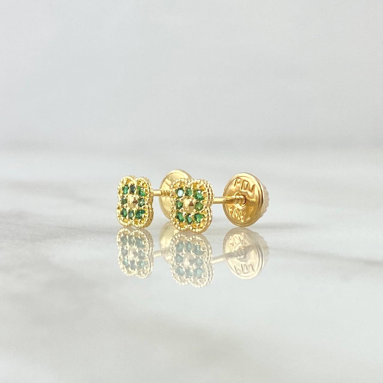 Topos Flor Enmarcada 0.85gr / 5mm Circones Verdes Oro Amarillo 18K