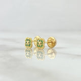 Topos Flor Enmarcada 0.85gr / 5mm Circones Verdes Oro Amarillo 18K