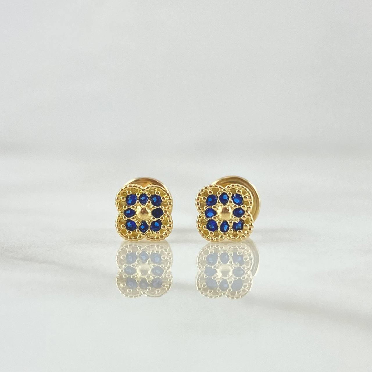 Topos Flor Enmarcada 0.85gr / 5mm Circones Azul Rey Oro Amarillo 18K