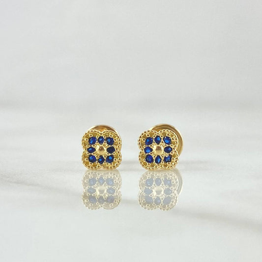 Topos Flor Enmarcada 0.85gr / 5mm Circones Azul Rey Oro Amarillo 18K