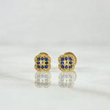 Topos Flor Enmarcada 0.85gr / 5mm Circones Azul Rey Oro Amarillo 18K