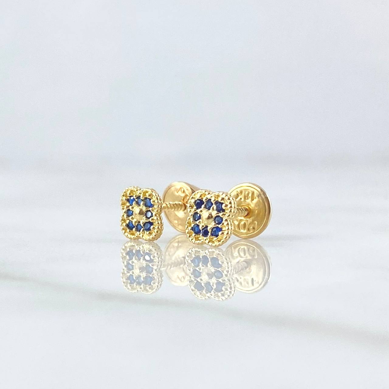 Topos Flor Enmarcada 0.85gr / 5mm Circones Azul Rey Oro Amarillo 18K