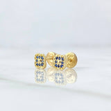 Topos Flor Enmarcada 0.85gr / 5mm Circones Azul Rey Oro Amarillo 18K