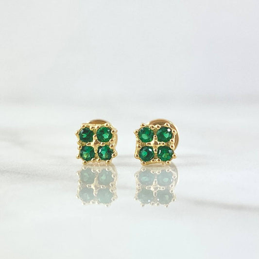 Topos Flor Cuadrada 1.15gr / 5.7mm Circones Verdes Oro Amarillo 18K