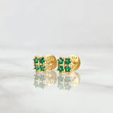 Topos Flor Cuadrada 1.15gr / 5.7mm Circones Verdes Oro Amarillo 18K